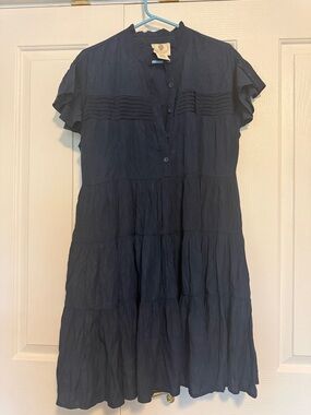 Women’s Navy Tiered Button-Front Dress